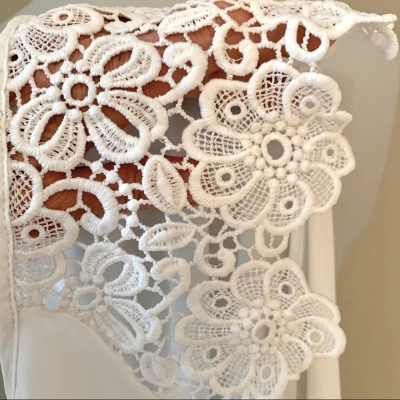 PHILOSOPHY Lace Cap Sleeve Top Silky Round Neck White - Picture 5 of 12